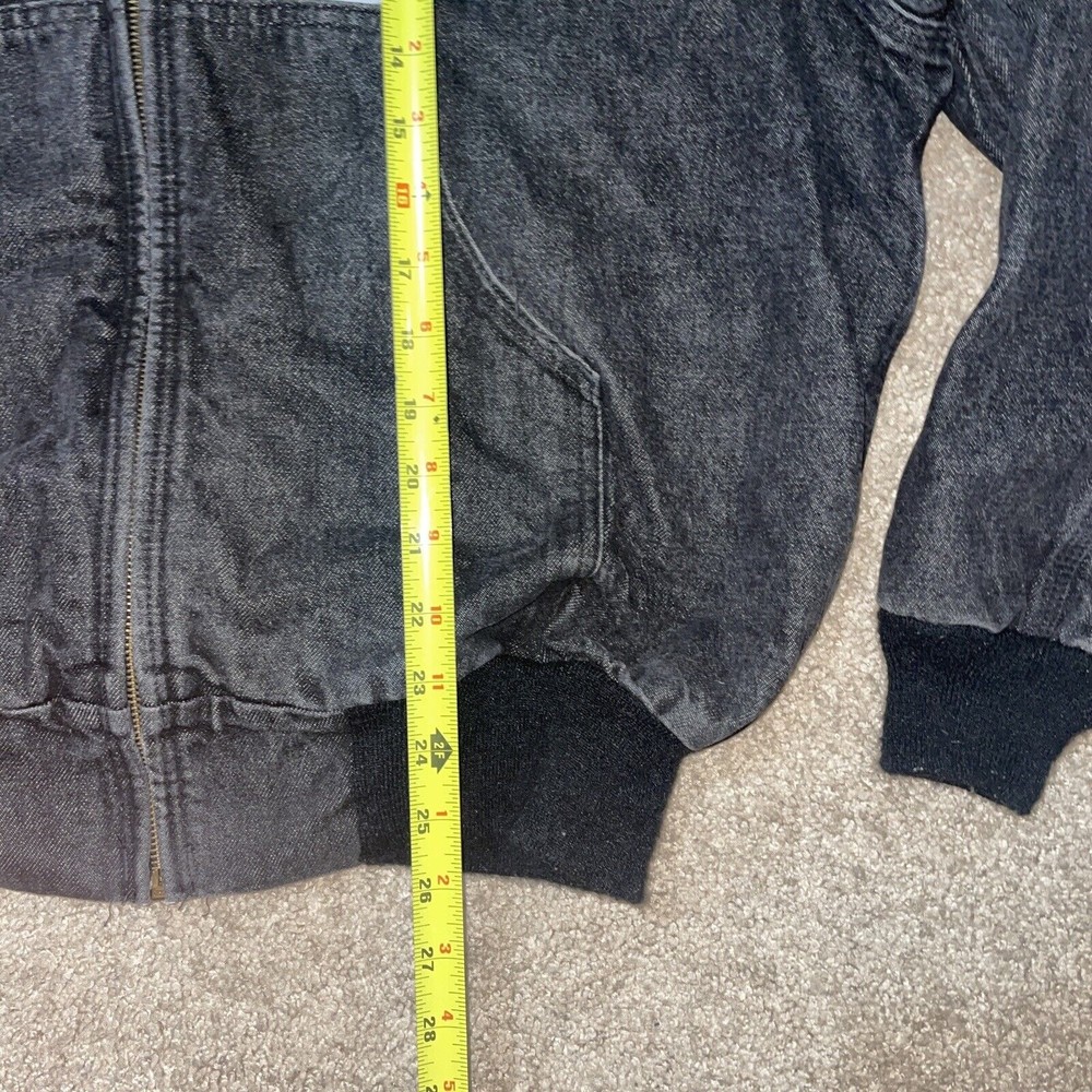 Vintage Carhartt Black Denim Jean Jacket Hoodie Plaid Lining JF885 Size Large - Picture 4 of 5